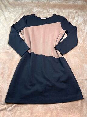FAIRSET Black and Beige Colourblock Long Sleeve Ribbed Shift Dress - Sz L